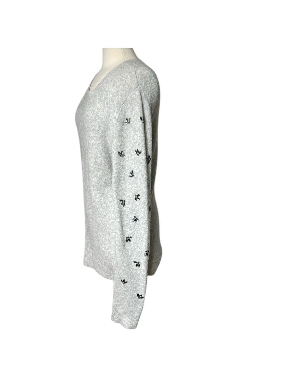 Chelsea28 Soft Stretchy Boucle Knit Sweater With Rhinestone Sleeves Grey SZ L